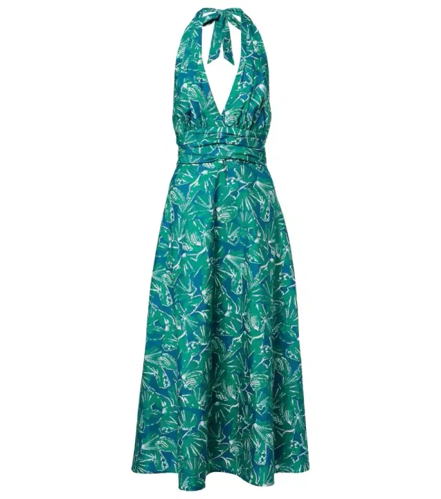 Max Mara Printed halterneck cotton midi dress