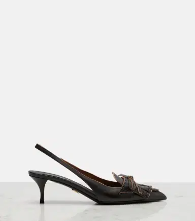 Prada Bow-detail fringed leather slingback pumps | Thumbnail 2