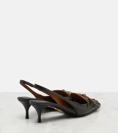 Prada Bow-detail fringed leather slingback pumps | Thumbnail 3