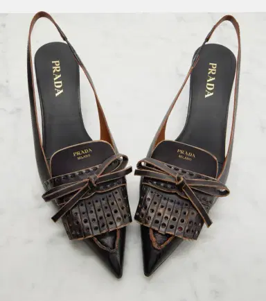 Prada Bow-detail fringed leather slingback pumps | Thumbnail 4