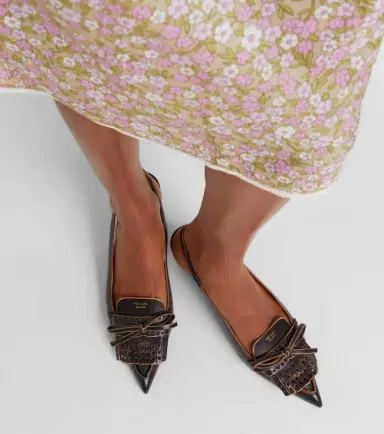 Prada Bow-detail fringed leather slingback pumps | Thumbnail 5