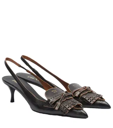 Prada Bow-detail fringed leather slingback pumps | Thumbnail 1