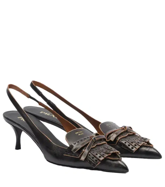 Prada Bow-detail fringed leather slingback pumps