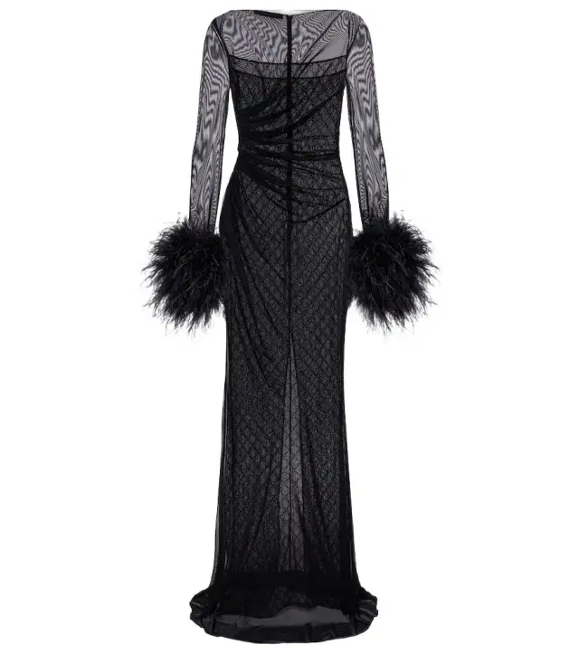 GG feather-trimmed sheer gown