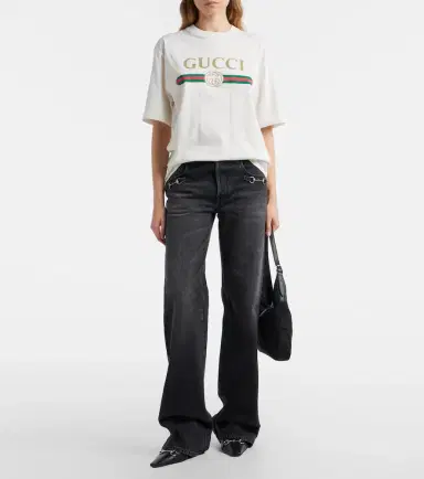 Gucci Logo cotton jersey and silk T-shirt | Thumbnail 3 Gucci Logo cotton jersey and silk T-shirt | Thumbnail 3