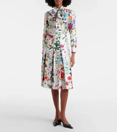 Gucci Floral pleated silk twill mid skirt | Thumbnail 3