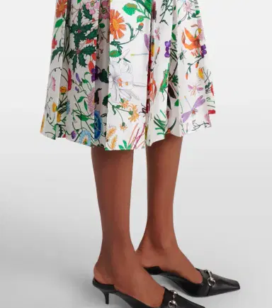 Gucci Floral pleated silk twill mid skirt | Thumbnail 4
