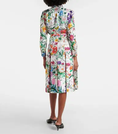 Gucci Floral pleated silk twill mid skirt | Thumbnail 5