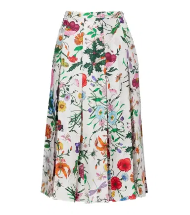 Gucci Floral pleated silk twill mid skirt | Thumbnail 1