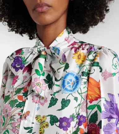Gucci Floral tie-neck silk twill shirt | Thumbnail 2