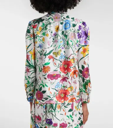 Gucci Floral tie-neck silk twill shirt | Thumbnail 3