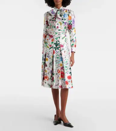 Gucci Floral tie-neck silk twill shirt | Thumbnail 4
