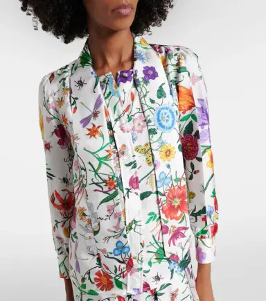 Gucci Floral tie-neck silk twill shirt | Thumbnail 5