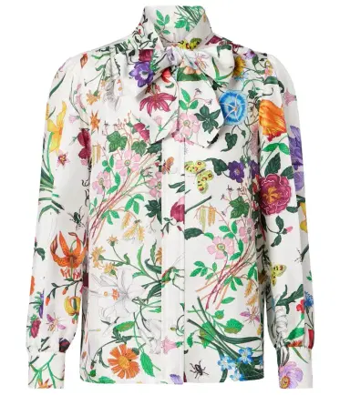 Gucci Floral tie-neck silk twill shirt | Thumbnail 1