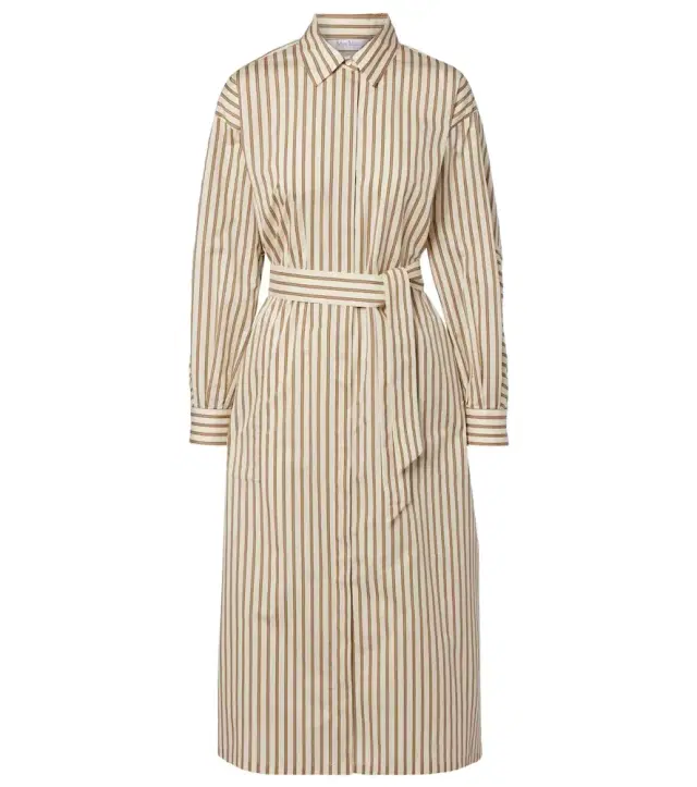 Max Mara Lord striped belted cotton and silk shirt dress