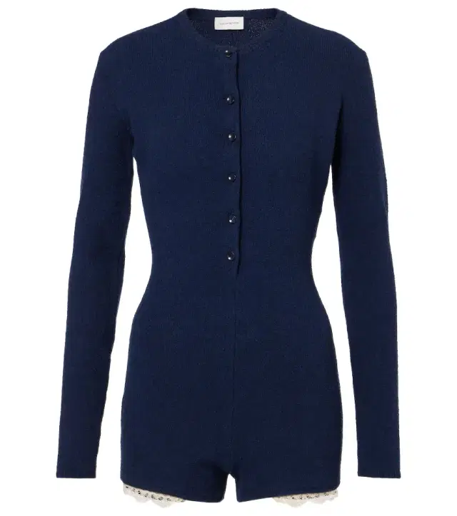 Magda Butrym Lace-trimmed knitted cotton-blend romper