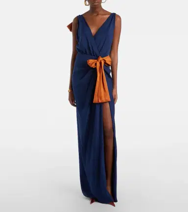 Saint Laurent Bow-detail draped silk satin gown | Thumbnail 6