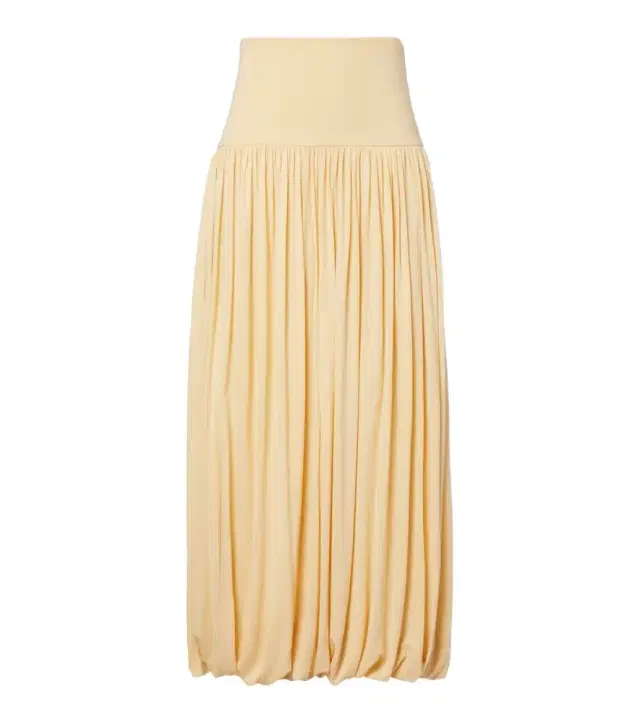 Gathered jersey midi skirt