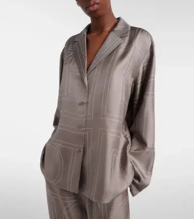 TOTEME Monogram silk twill pajama shirt | Thumbnail 2