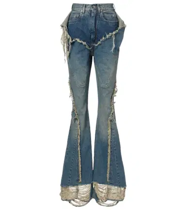 Rick Owens Silvered distressed flared jeans | Thumbnail 1