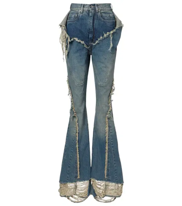 Silvered distressed flared jeans