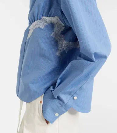 Sacai Lace-trimmed striped cotton-blend poplin shirt | Thumbnail 2 Sacai Lace-trimmed striped cotton-blend poplin shirt | Thumbnail 2