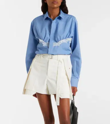 Sacai Lace-trimmed striped cotton-blend poplin shirt | Thumbnail 6 Sacai Lace-trimmed striped cotton-blend poplin shirt | Thumbnail 6