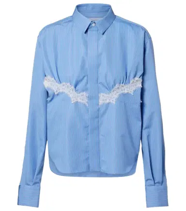 Sacai Lace-trimmed striped cotton-blend poplin shirt | Thumbnail 1 Sacai Lace-trimmed striped cotton-blend poplin shirt | Thumbnail 1