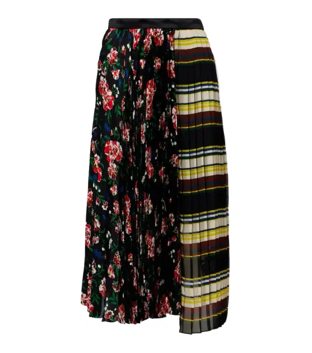 Printed plissé midi skirt