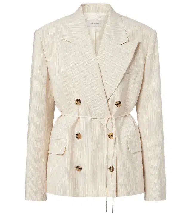 Dries Van Noten Pinstripe double-breasted cotton-blend blazer