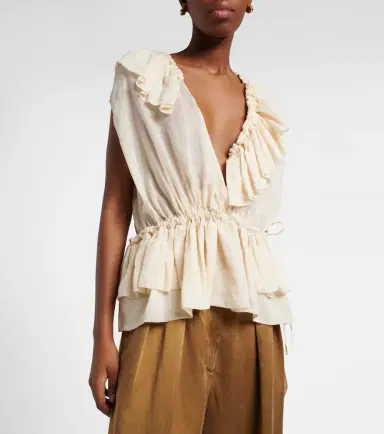 Dries Van Noten Ruffled peplum ramie top | Thumbnail 2