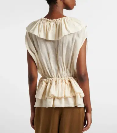 Dries Van Noten Ruffled peplum ramie top | Thumbnail 3