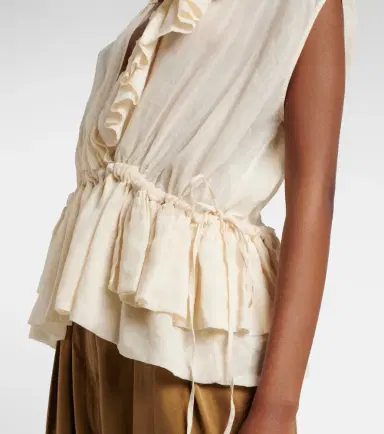 Dries Van Noten Ruffled peplum ramie top | Thumbnail 5
