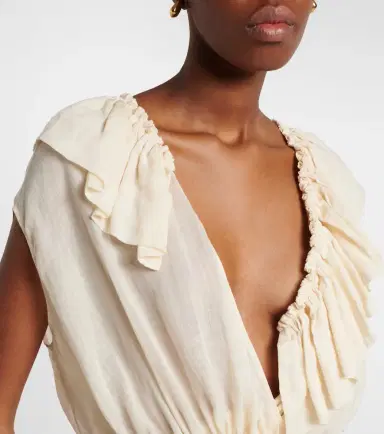 Dries Van Noten Ruffled peplum ramie top | Thumbnail 6