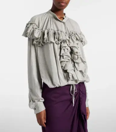 Dries Van Noten Ruffled cotton jersey blouse | Thumbnail 2