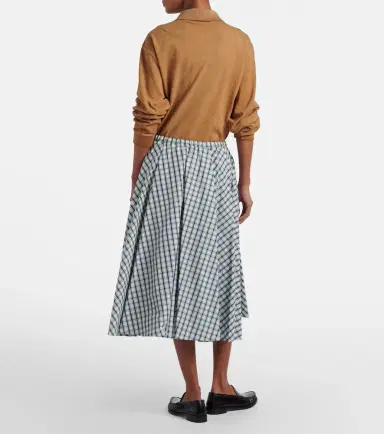 Prada Checked cotton-blend chambray midi skirt | Thumbnail 2