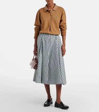 Prada Checked cotton-blend chambray midi skirt | Thumbnail 3