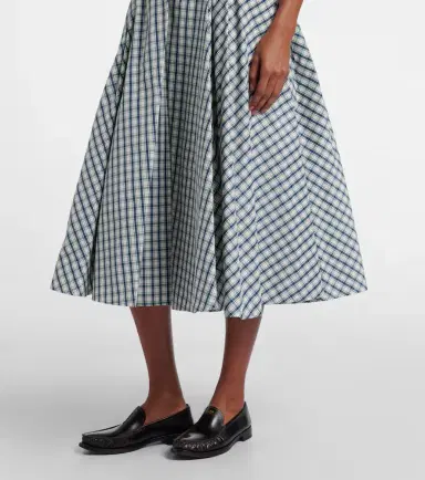 Prada Checked cotton-blend chambray midi skirt | Thumbnail 4