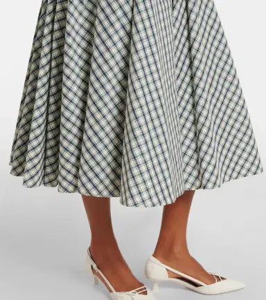 Prada Checked cotton-blend chambray midi skirt | Thumbnail 5