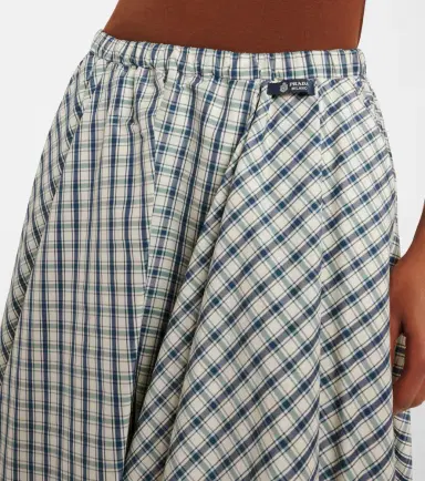 Prada Checked cotton-blend chambray midi skirt | Thumbnail 6