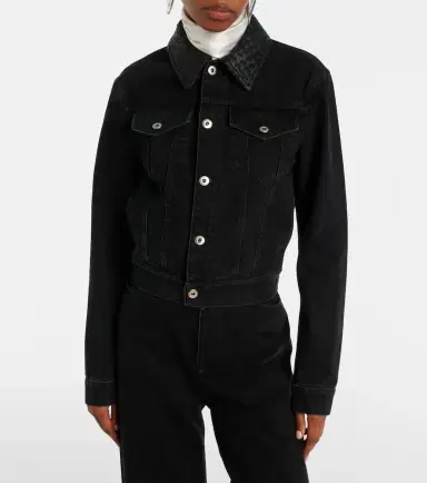 Bottega Veneta Intrecciato leather-trimmed denim jacket | Thumbnail 2 Bottega Veneta Intrecciato leather-trimmed denim jacket | Thumbnail 2