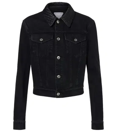 Bottega Veneta Intrecciato leather-trimmed denim jacket | Thumbnail 1 Bottega Veneta Intrecciato leather-trimmed denim jacket | Thumbnail 1