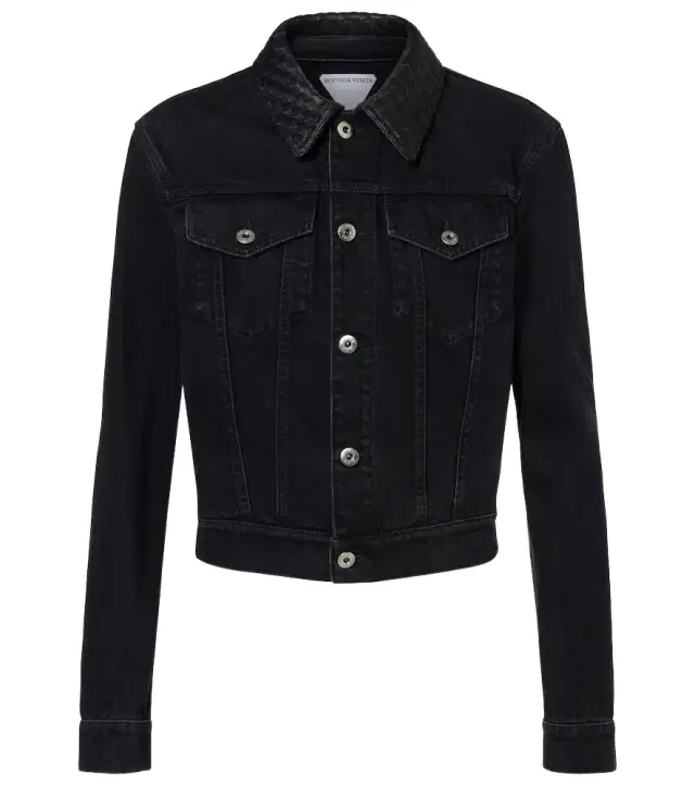 Intrecciato leather-trimmed denim jacket
