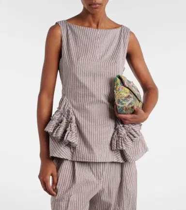 Dries Van Noten Striped ruffled cotton and silk top | Thumbnail 2