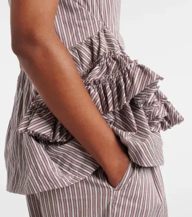 Dries Van Noten Striped ruffled cotton and silk top | Thumbnail 3