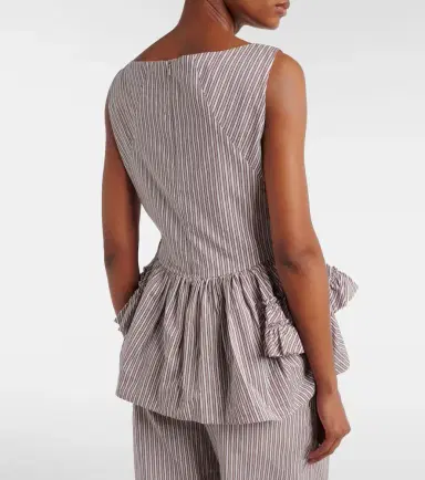 Dries Van Noten Striped ruffled cotton and silk top | Thumbnail 4