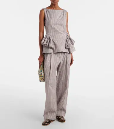 Dries Van Noten Striped ruffled cotton and silk top | Thumbnail 5