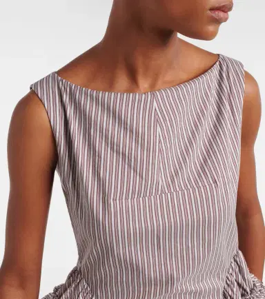 Dries Van Noten Striped ruffled cotton and silk top | Thumbnail 6