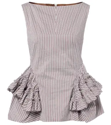 Dries Van Noten Striped ruffled cotton and silk top | Thumbnail 1