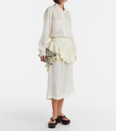 Dries Van Noten Ruffled ramie midi skirt | Thumbnail 2